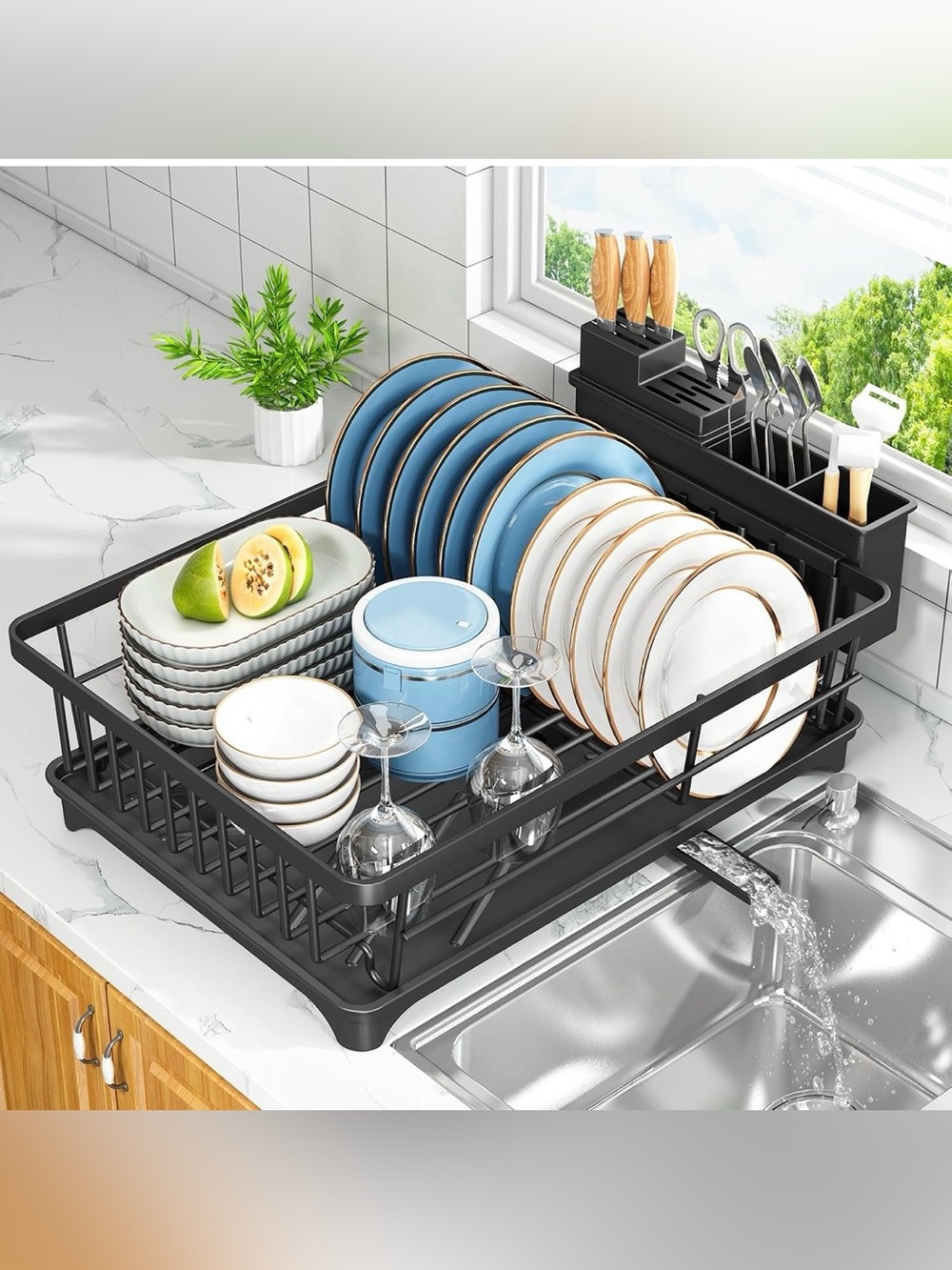 Kmiectse Dish Drying Rack for Small Kitchen Counter with Utensil Holder